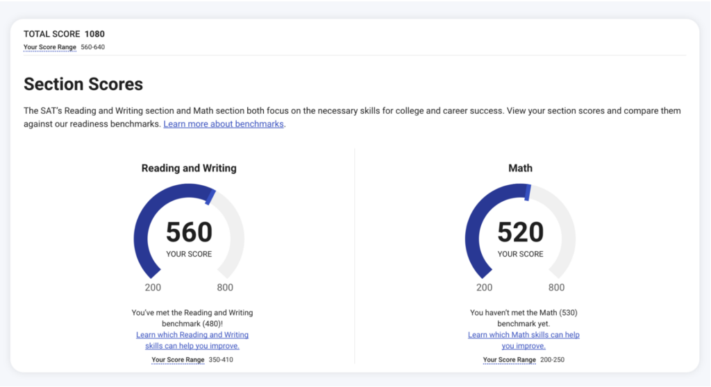 Sample section scores of 560 and 520